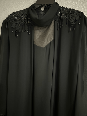 black beaded shift dress 1990s Black Beaded Shift Gown, sz. S Lost Girls Vintage