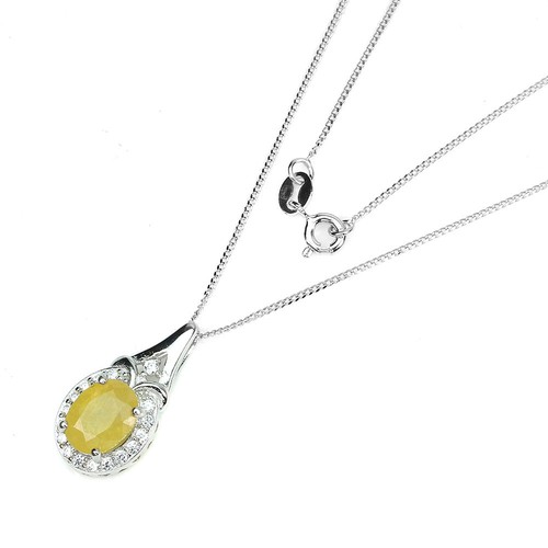 925 Sterling Silver Necklace Oval Yellow Sapphire 9x7mm Gemstone Jewelry 1 - Picture 2 of 10
