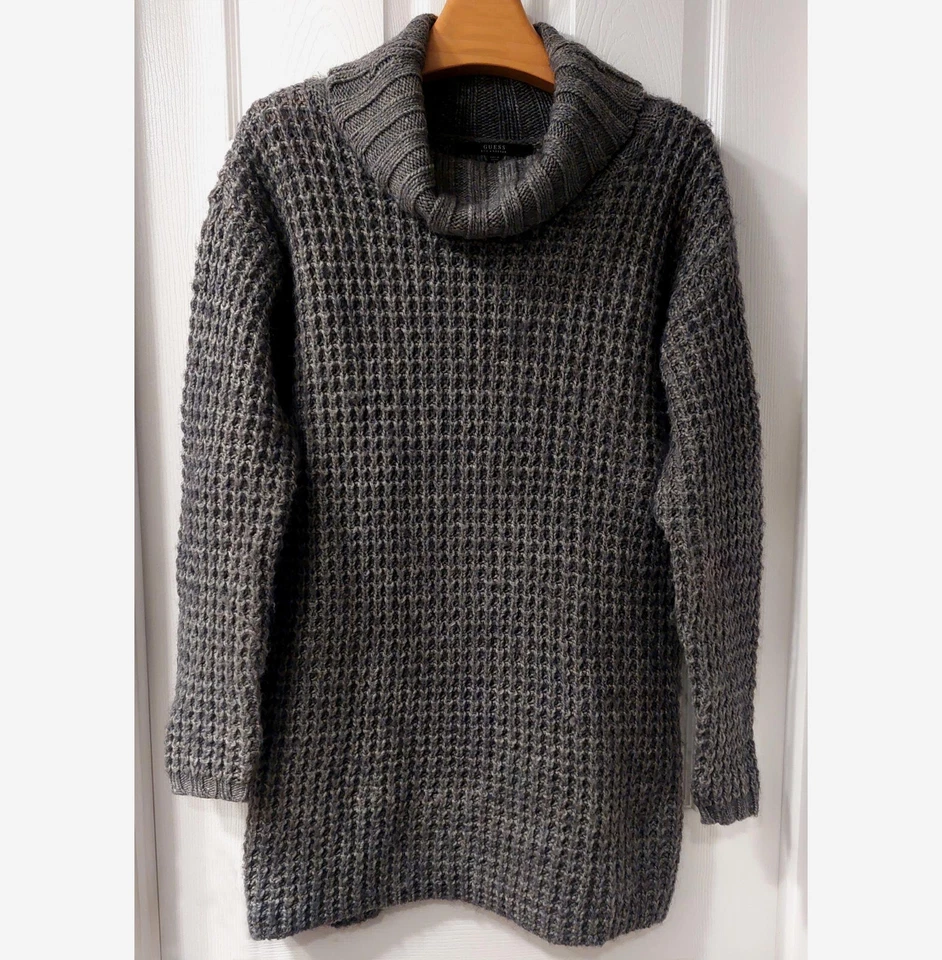 Vestido Suéter Tejido Grueso Cuello Capucha GUESS Talla L Mezcla Lana Alpaca