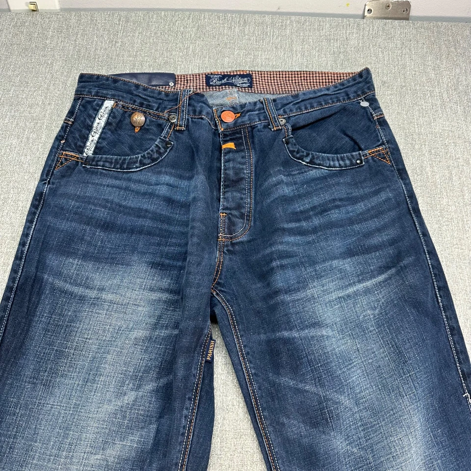 Parish Nation Jeans Mens 34x32 Blue Straight Baggy Button Fly Faded - Image 2 of 4