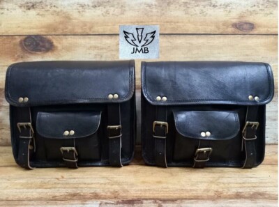 Motorcycle Side Saddlebags Pouch Black Leather Side Pouch SaddlePanniers 2Bags