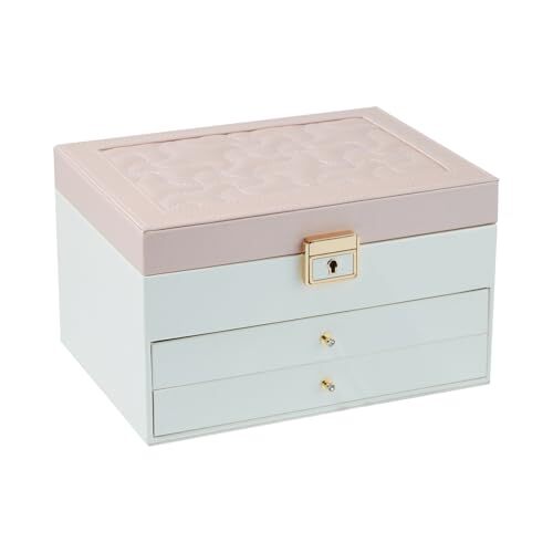 3-Layer PU Leather Jewelry Organizer with Soft Lining in Pink and White