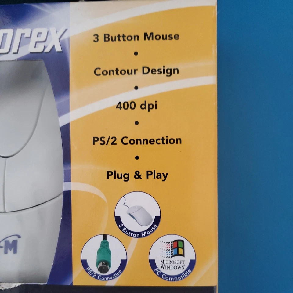 Memorex PS/2 Mouse, PC - Windows, 3 Button, 400 dpi, Plug & Play, NEW in Box - Image 2 of 4