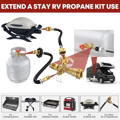Extend a Stay Rv Propane Kit Tee 4 Port with 5FT and 12FT Plastic Braided Hose - Picture 5 of 6