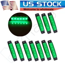 Set of 10 Green Truck Trailer Heavy Duty Clearance Light Side Marker 6Led 12V