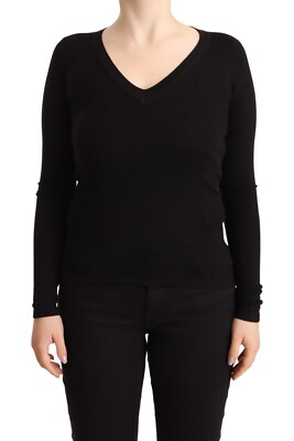ALPHA STUDIO Sweater Black Viscose Long Sleeve V-Neck Pullover IT42/US8/M $200