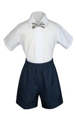 3pc Set Baby Boy Toddler Formal Party Dark NAVY Shorts with a Color Bow Tie