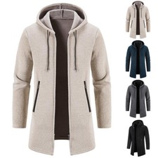 Men's Jacket Coat Tops Cardigan Sweater Winter Long Thick Knitted Hooded