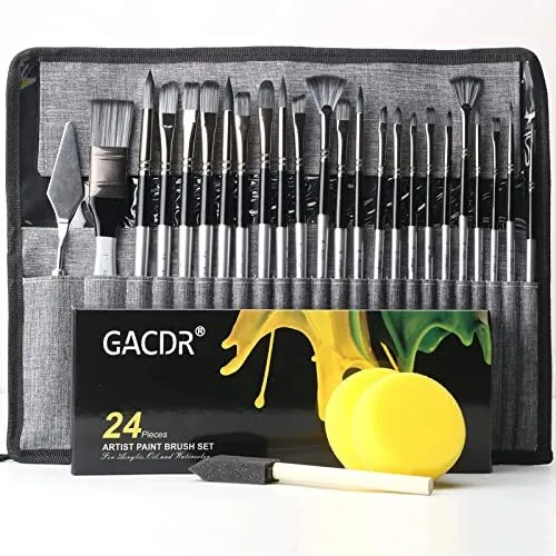 GACDR Acrylic Paint Brush Set 24 Pieces Paint Brushes for Acrylic Painting  wi