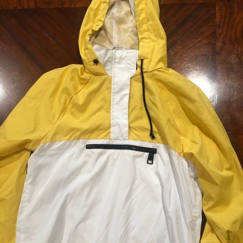 Hollister Gr. S weiß gelb Kapuze Half-Zip Windbreaker Hoodie