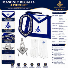 Senior Deacon Masonic Regalia Set   Blue Lodge Apron, Collar, gloves, jewel