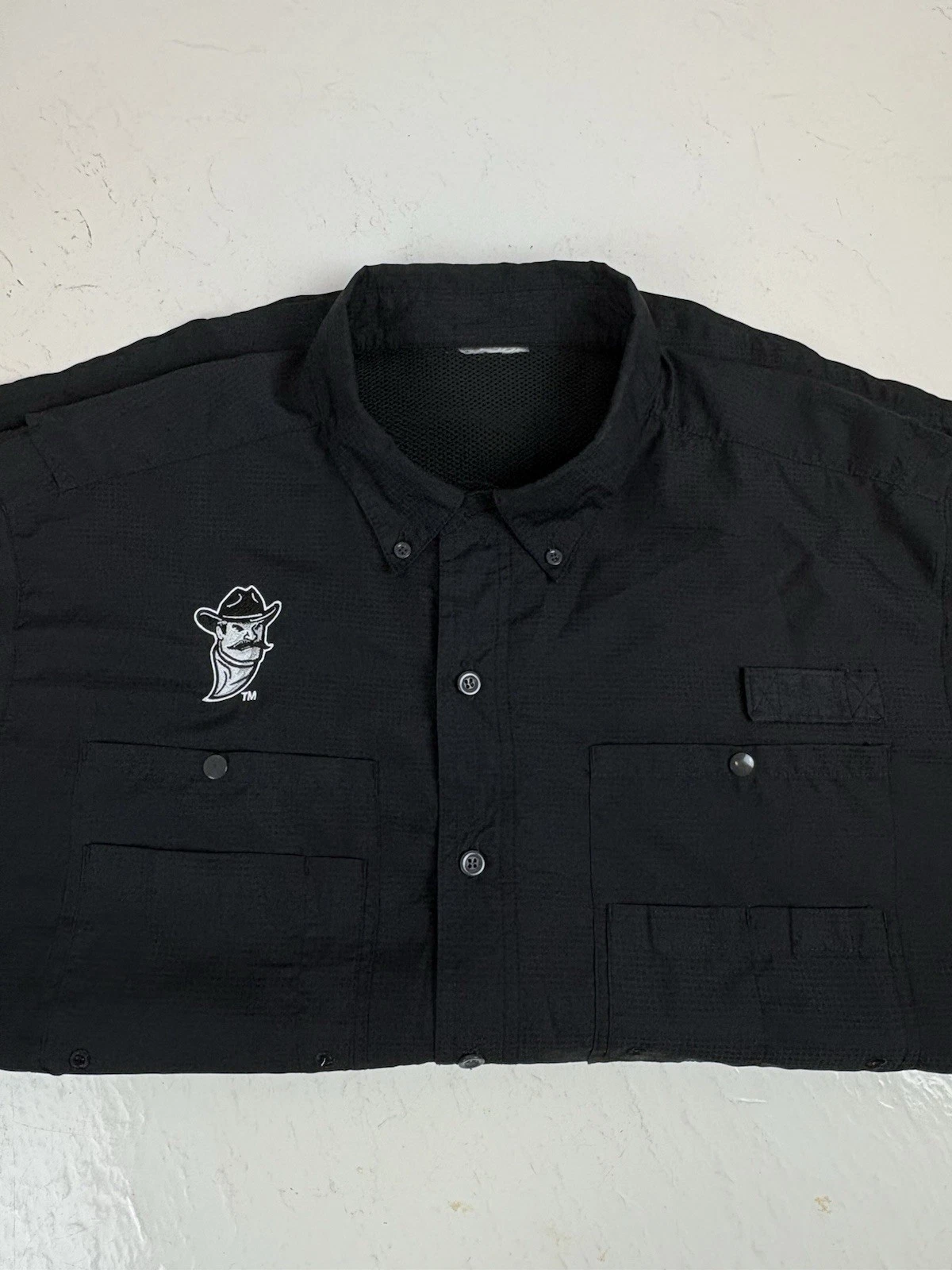 Columbia PFG Fishing Shirt Men’s Black Button Up Vented Short Sleeve NMSU Logo