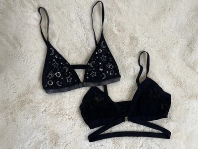 2 NWOT Victoria s Secret Celestial Silver Bralette + Hanky Panky Black Lace Med