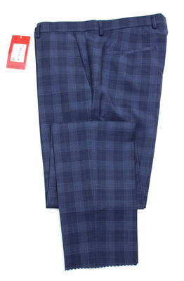 Hugo Boss Pants Mens 34 Blue Plaid Extra Slim Fit Wool Dress Trousers Hesten232X