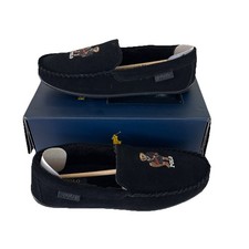 NWB Polo Ralph Lauren Mens Black Holiday Brenan Bear Moccasin Slippers Size 9