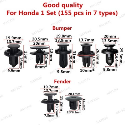 155pcs Push Retainer Clips for Honda Accord CRV Bumper Fender Plastic Fasteners