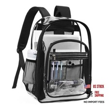 Clear Backpack with Multi-pockets, Heavy Duty TPU Transparent Bag with 1-black