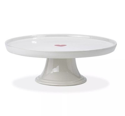 Thirstystone Round Cake Pedestal Stand with Red Heart Valentines Day Stoneware