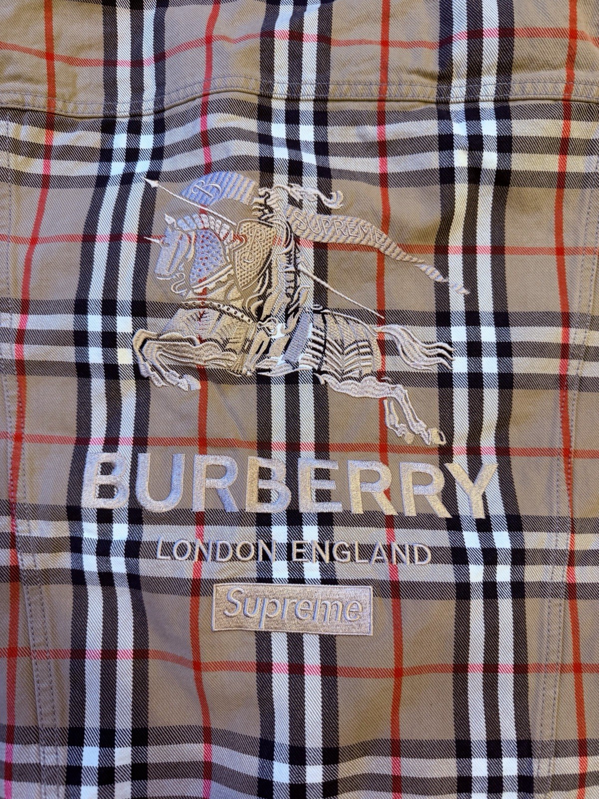Supreme X Burberry Denim Trucker Jacket - New Beige Size Large image 4