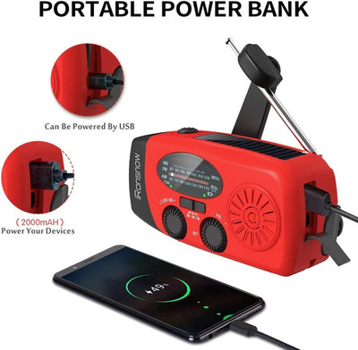 Solar Emergency Hand Crank Weather Radio, Portable Self Powered NOAA AM/FM Ra...