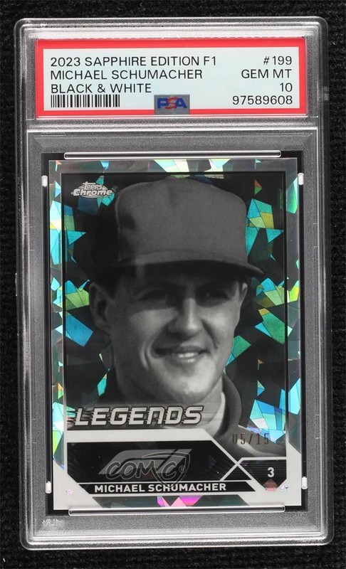 2023 Topps Chrome Sapphire Formula 1 Black White 5/15 Michael Schumacher PSA 10