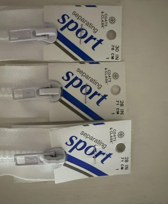 Coats & Clark Separating Sport Zippers Lot Of 3 White 28” (2) 30” (1) Brand New