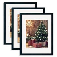 11x14 Picture Frame Black Made of Solid Wood 3 Pack With Clear plexiglass - D...