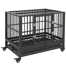 36" Steel Indoor Dog Crate Pet Kennel w/Wheels Locks, Medium/Small Dogs, Gray