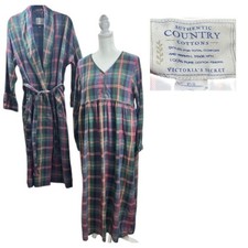 VTG Victorias Secret Country Tartan Plaid Flannel Nightgown Robe Pajama Set Sz S