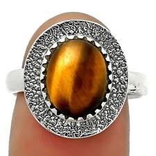 Natural Tiger Eye - Africa 925 Sterling Silver Ring s.8.5 Jewelry R-1649