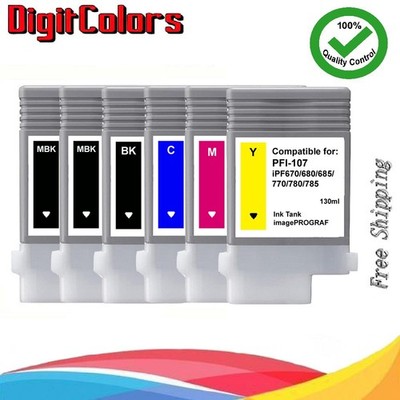 6 PK of PFI-107 Ink Tank with 2 MBK for Canon iPF680 IPF770 IPF780 IPF785