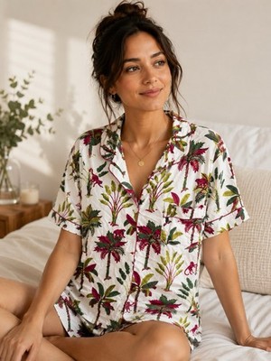 Printfresh Royal Palms Cotton Pajama Top- Size XL Women's Anthropologie