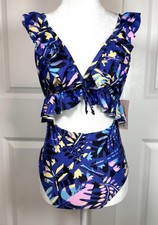 Attracosports Cutout Ruffle One-Piece Swimsuit Tropical Floral UPF50 M NWT