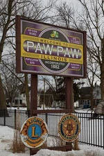 Welcome sign on the edge of Paw Paw, Illinois. Although several American Indian
