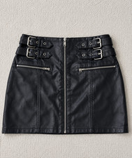Forever 21 Women  s Small Black Faux Leather Moto Mini Skirt Buckles Zippers