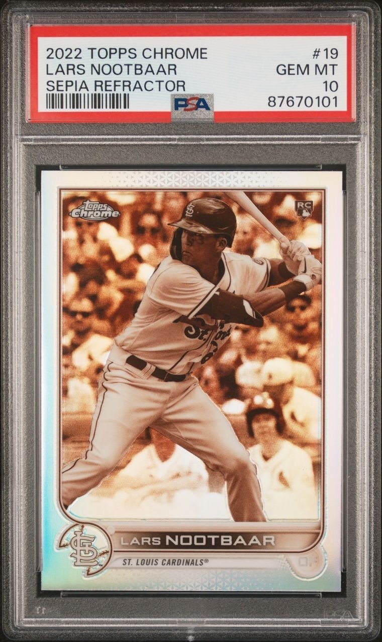 Lars Nootbaar Rookie Sepia Refractor Topps Chrome 2022 #19 PSA 10 Cardinals 