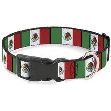 Wide Large Mexico Flags Plastic Clip Collar, 1.5 Wide, Fits 18-32 Neck
