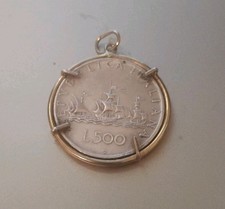 1958-1961 Italy 500 Lire Silver,Christopher Columbus 3 Ships, Woman Renaissance 