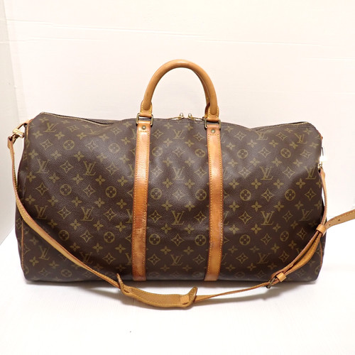 Auth Louis Vuitton Monogram Keepall 55 Bandouliere Bag Brown M41414