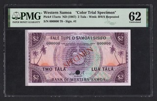 Western Samoa 2 Tala ND(1967) P17acts "Color Trial Specimen" UNC Grade 62