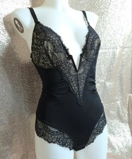 Slimming 1990s vintage Plunging BOMBSHELL BLACK ILLUSION SHAPER GIRDLE sz 38 C