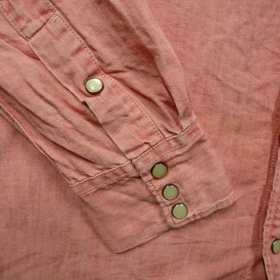 Camisa Denim Supply Ralph Lauren Para Hombres Pequeña Rosa Perla A Presión Algodón Lino Western Foto 2 de 4