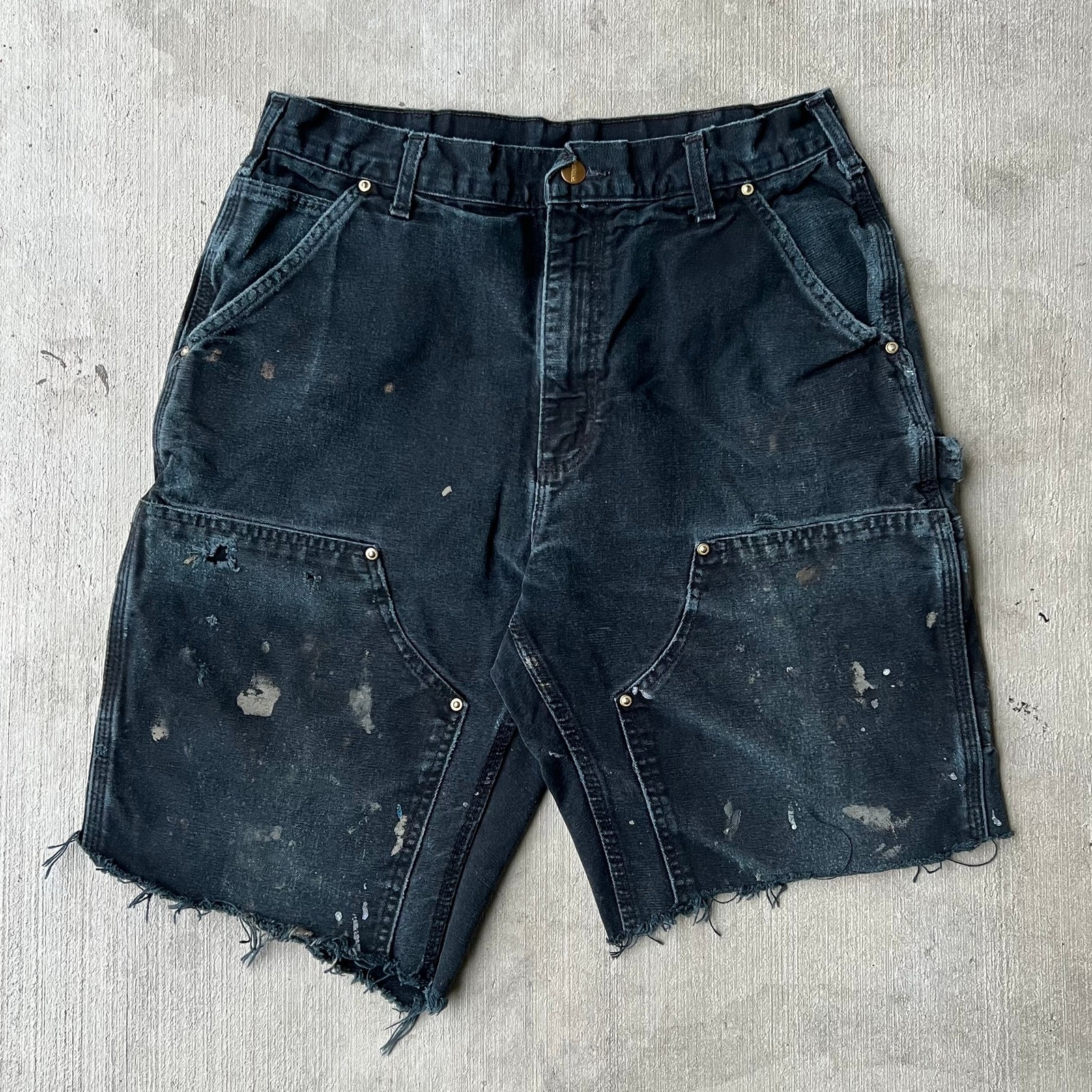 Vintage Y2K Carhartt faded black double knee work wear carpenter shorts