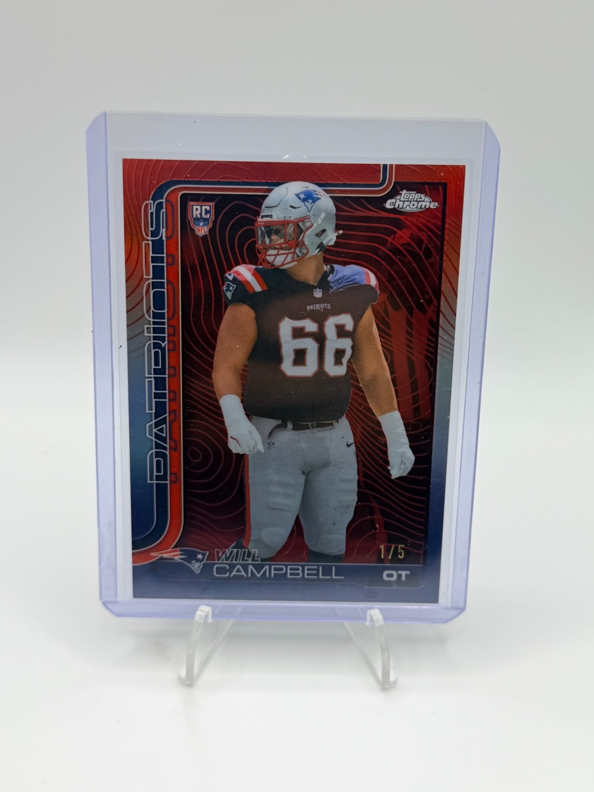 2025 TOPPS CHROME WILL CAMPBELL TOPOGRAPHIC RED REFRACTOR 1/5 RC PATRIOTS