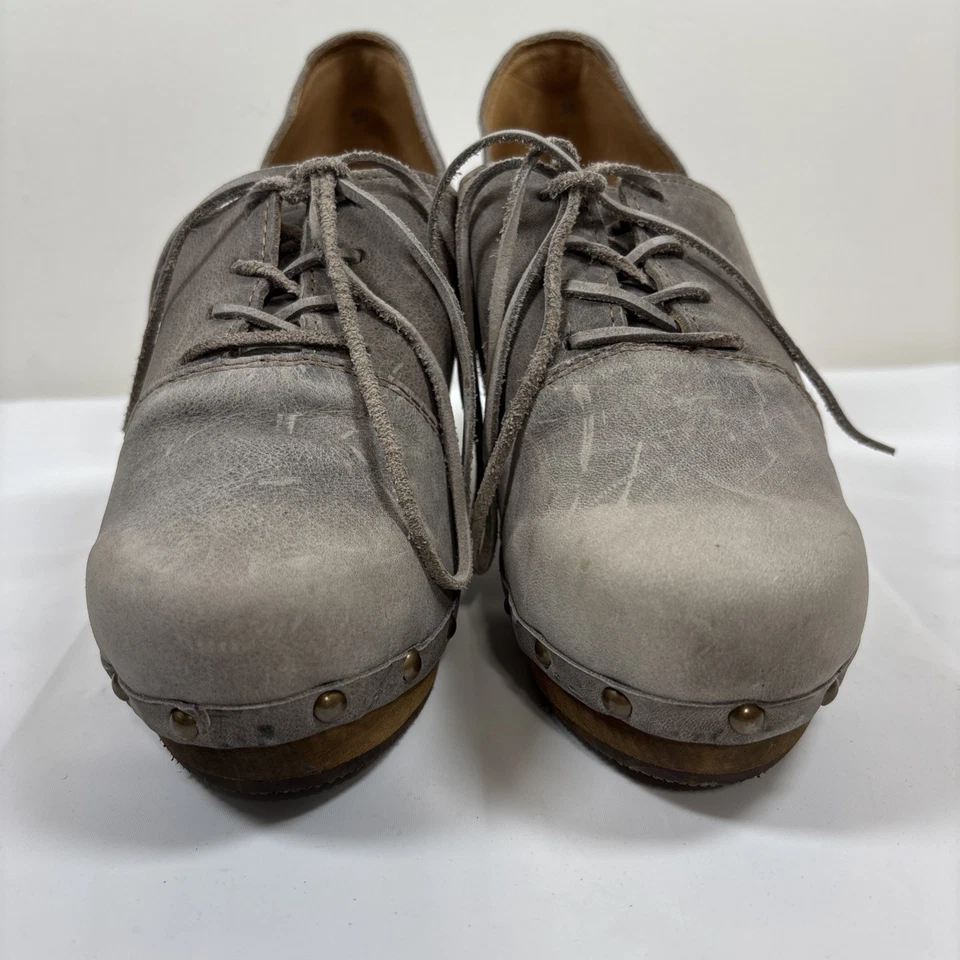 Sanita Womens Theodora Gray Leather Lace Up Studded Distressed Shoes Sz 39 Retro - Image 2 of 4