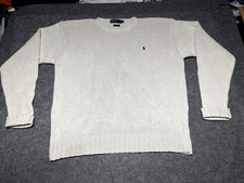 Vintage Light Beige Cream Polo Ralph Lauren Cotton Knit Sweater Hong Kong XL