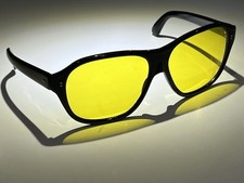 Vintage Unique Subglasses Black W Large Yellow Lenses Plastic Made In France VTG