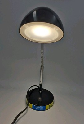 15'' Electric Black Integrated LED Adjustable Desk Lamp with USB Port on side 