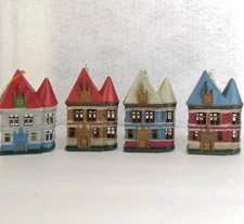 Vtg Lillian Vernon Victorian House String Light Covers Christmas Ornament 4/Set