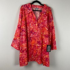 Catherines Button Up Shirt Size 6X Lightweight Cotton 3/4 Sleeves Coral Floral